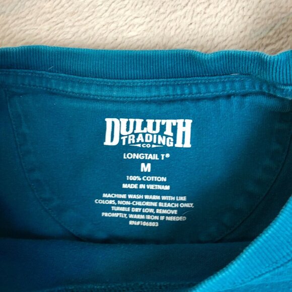 Duluth Trading Mens T-Shirt Medium Teal Long Sleeve Cotton Shirt W/ Chest Pocket - Picture 5 of 7
